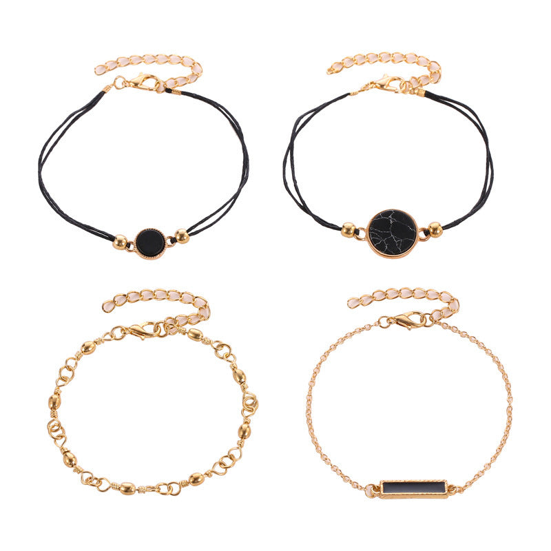 4 piece set black turquoise square bracelet