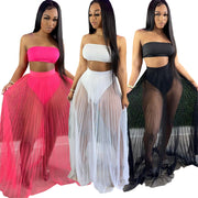 Three Piece Breast Wrapped Mesh Skirt