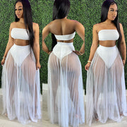 Three Piece Breast Wrapped Mesh Skirt