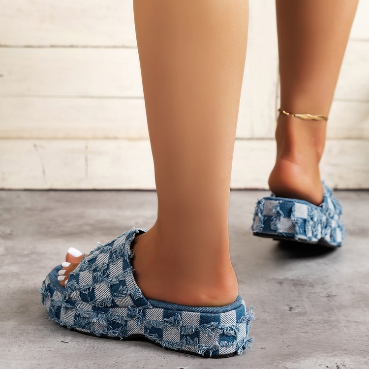 Heel Denim Slippers