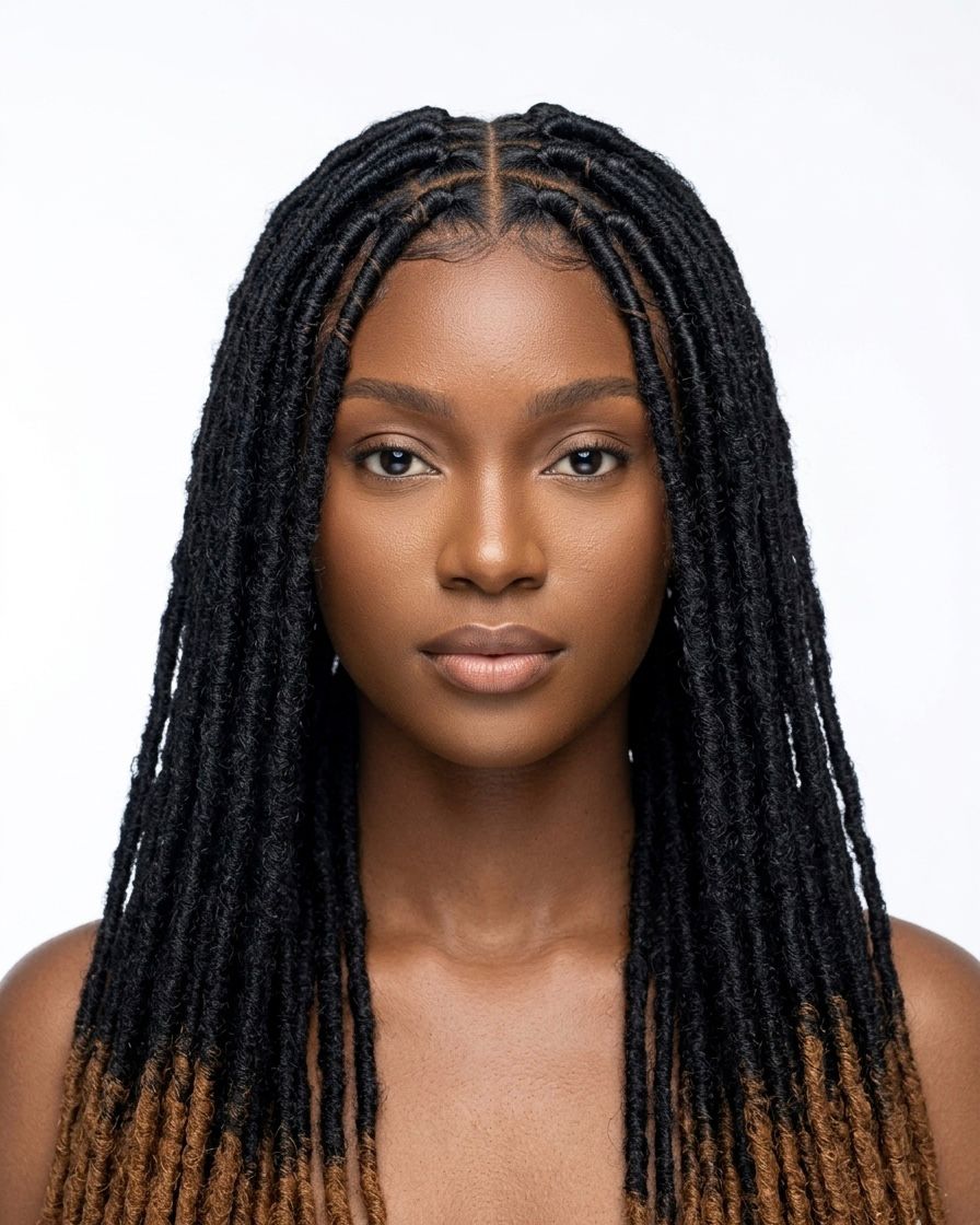 Nadia Locs Wig- Soft Faux Locs with Ombre Tips |28 Inches| 360 Lace| Handcrafted