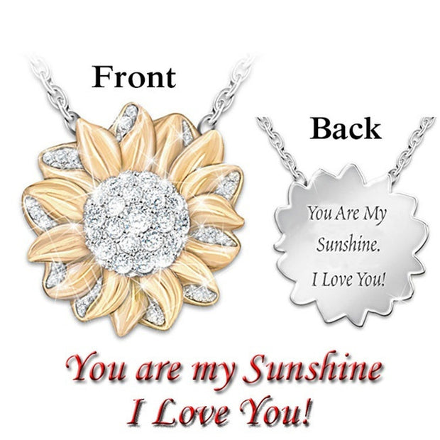 Golden Sun Flower Necklace with Crystals