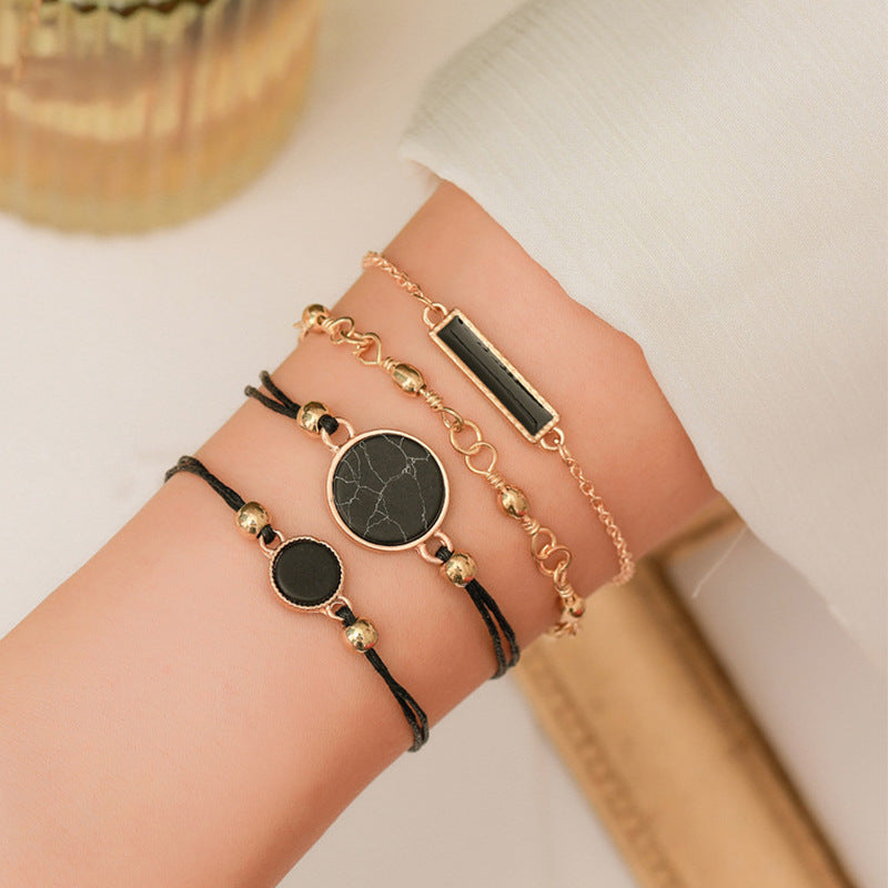 4 piece set black turquoise square bracelet