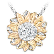 Golden Sun Flower Necklace with Crystals