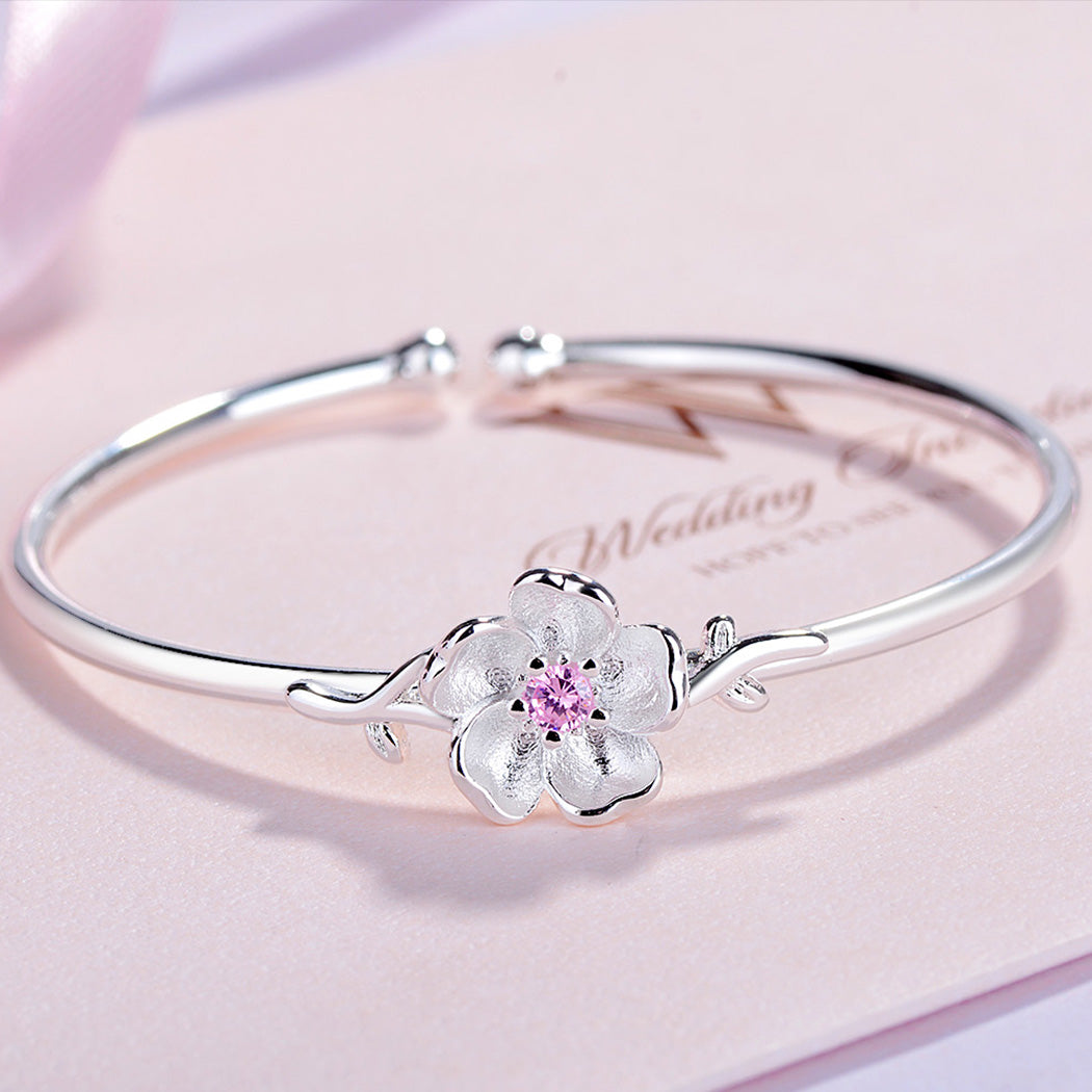 Crystal Flower Leaf Cuff Bracelet
