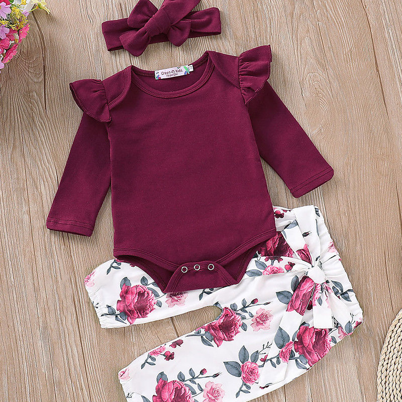 Printed Flower Baby 3 Piece Set