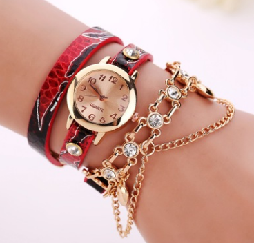 Leather Rhinestone Rivet Chain Quartz Watch