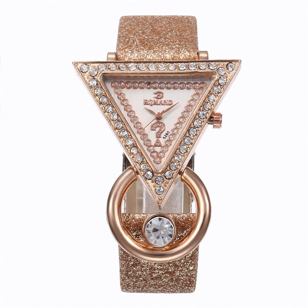 Triangle Rhinestone Matte Strap Wrist Watch