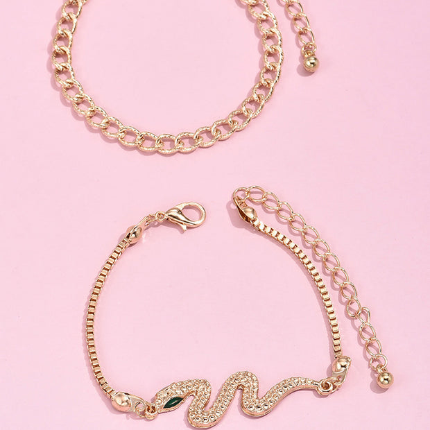 Snake-shaped Chain Bracelet Set 2-piece Set