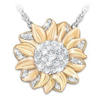 Golden Sun Flower Necklace with Crystals