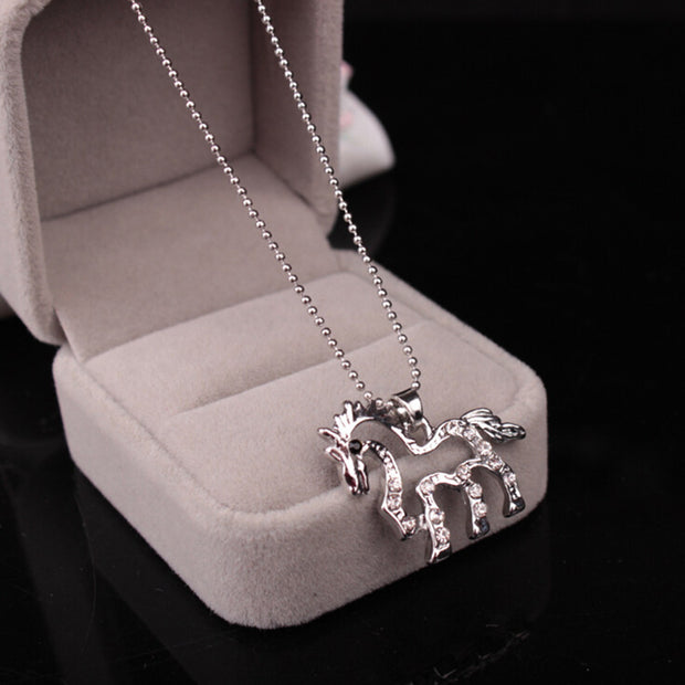 Hollow Horse with Diamonds Necklace