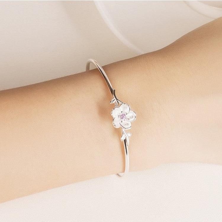 Crystal Flower Leaf Cuff Bracelet