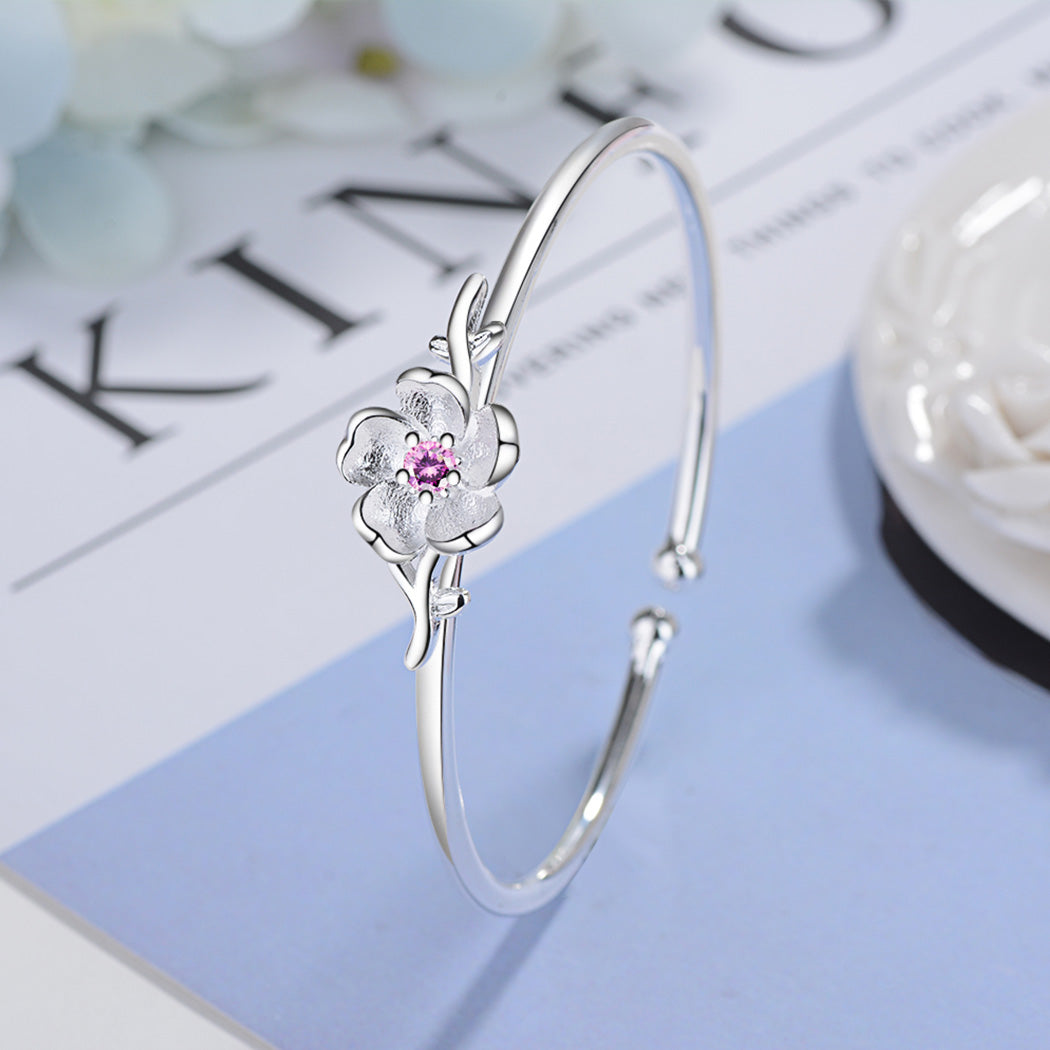 Crystal Flower Leaf Cuff Bracelet