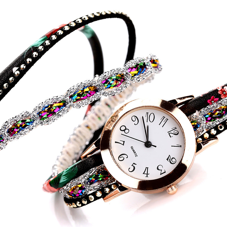 Woven Floral Bracelet Wrist Watch