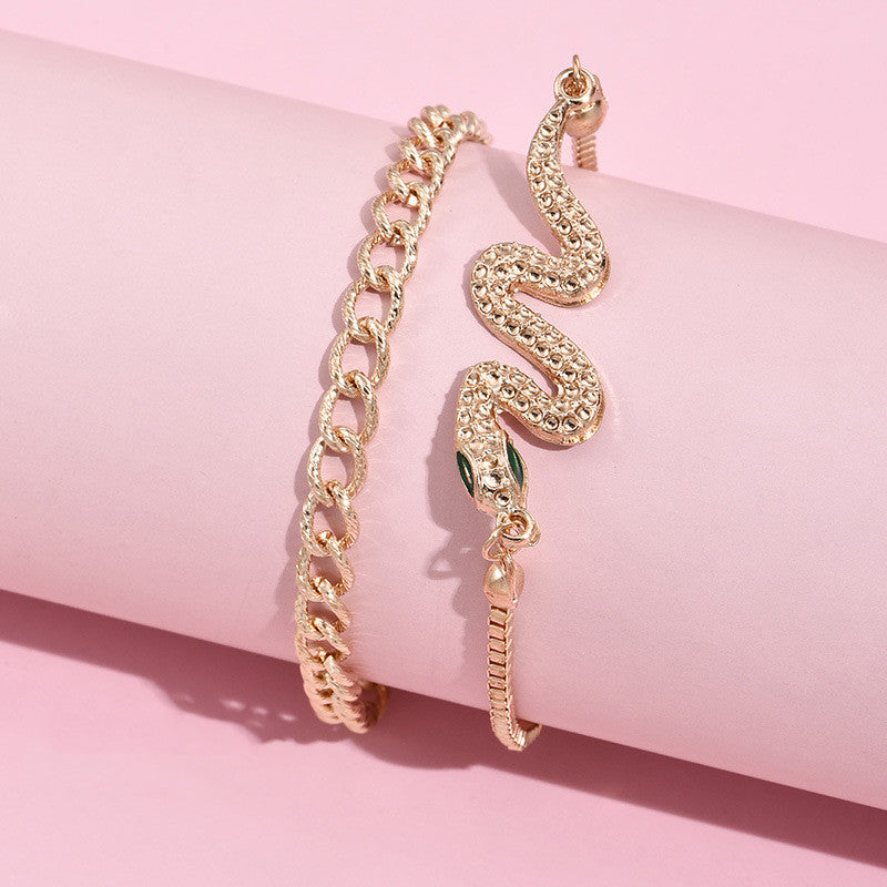 Snake-shaped Chain Bracelet Set 2-piece Set