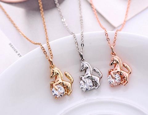 Horse and Crystal Pendant Necklace