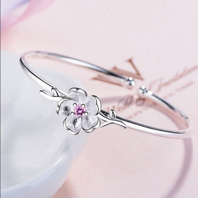 Crystal Flower Leaf Cuff Bracelet