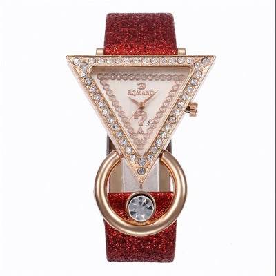 Triangle Rhinestone Matte Strap Wrist Watch