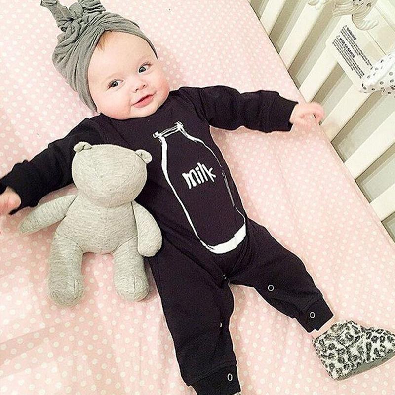 Milk Bottle Print Baby Romper