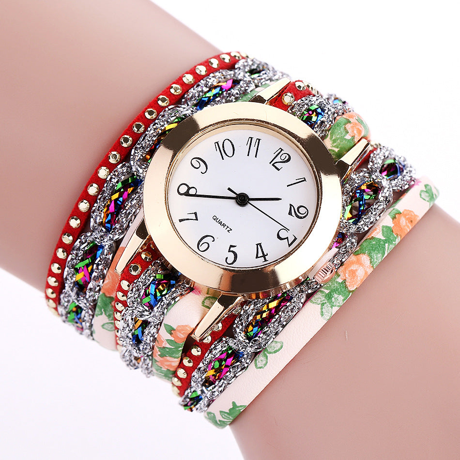 Woven Floral Bracelet Wrist Watch