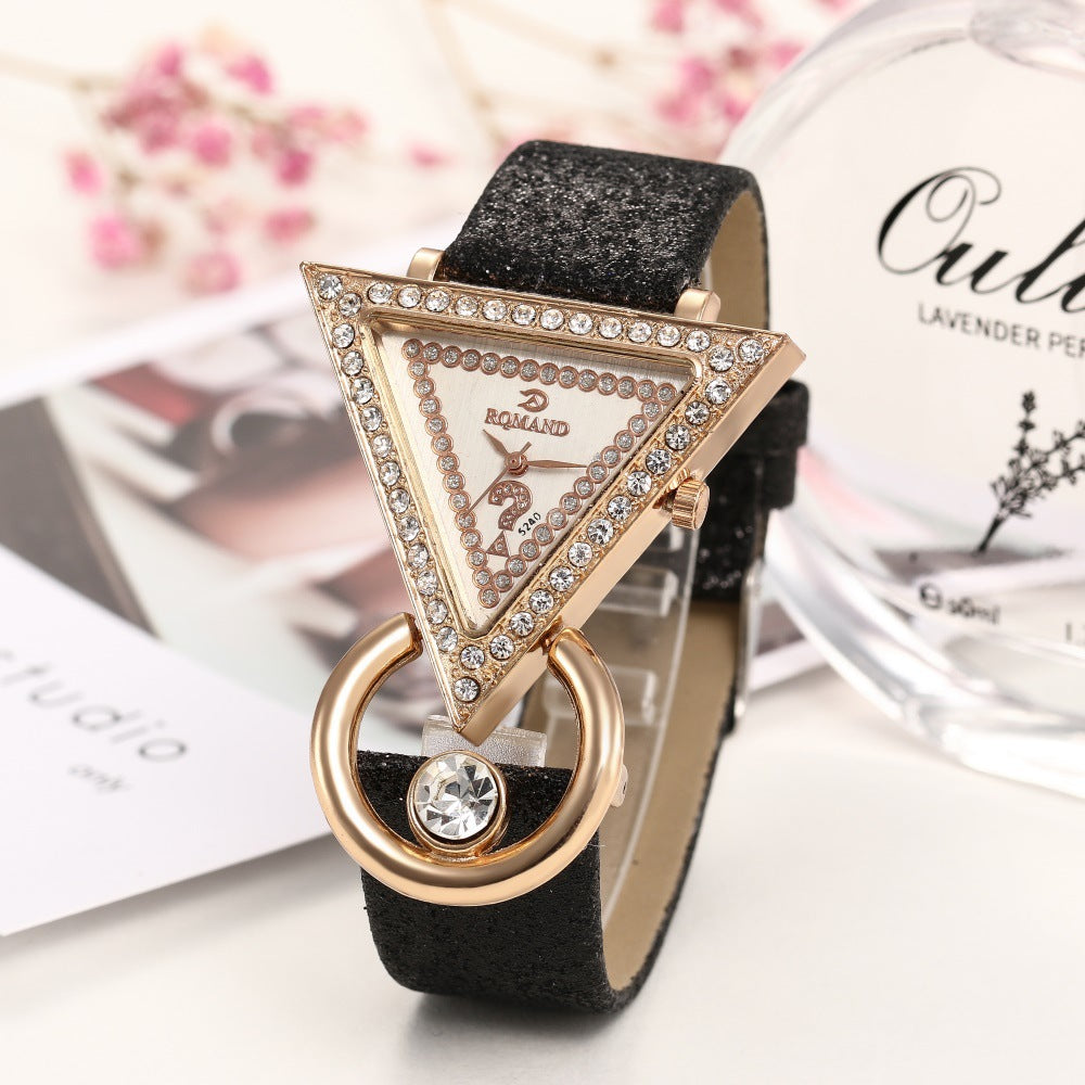 Triangle Rhinestone Matte Strap Wrist Watch
